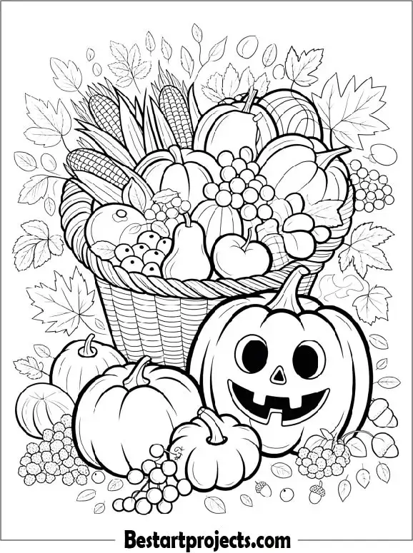 Fall Harvest Basket to Color