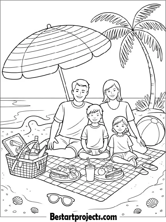 Family Enjoying a Sunny Beach Picnic