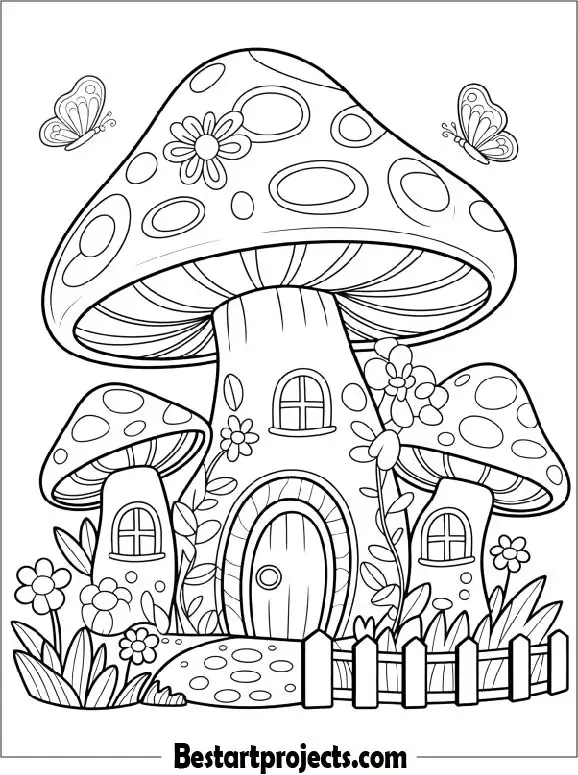 Fantasy Mushroom House Coloring Page