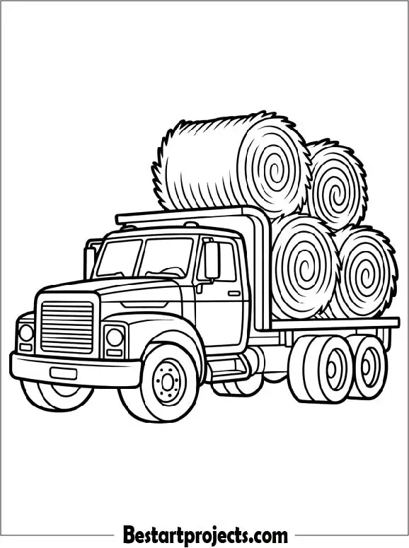 Farm Truck Carrying Hay Bales Coloring Page
