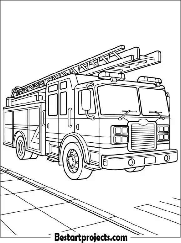 Fire Truck on a Street Coloring Page