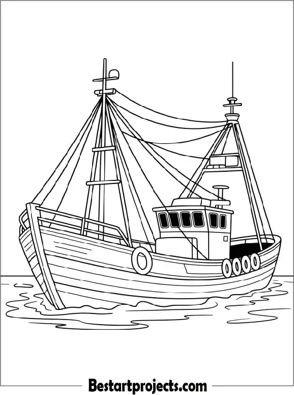 Fishing Boat Coloring Page for Kids