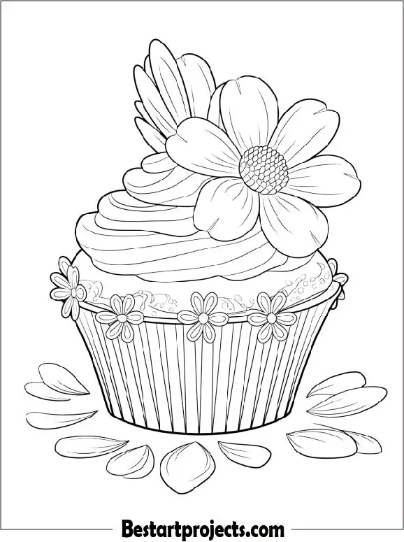 Floral Cupcake Coloring Page