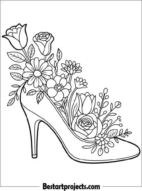 Flowers in Shoes Spring Coloring Page