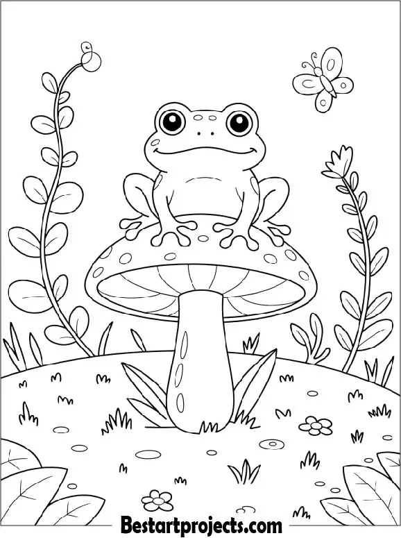 Frog And Mushroom Coloring Page