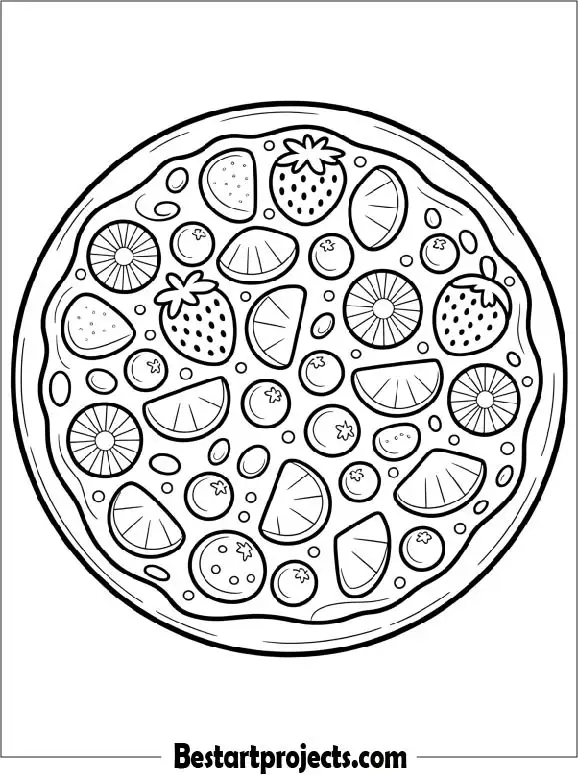 Fruity Dessert Pizza Coloring Sheet