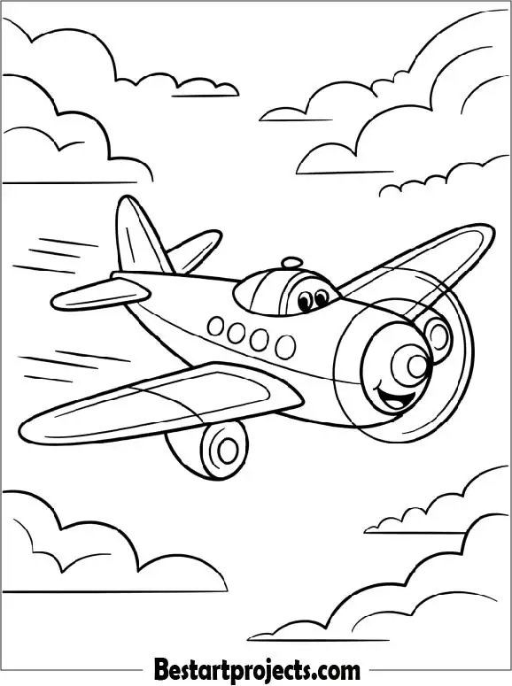 Happy Airplane Coloring Page for Kids