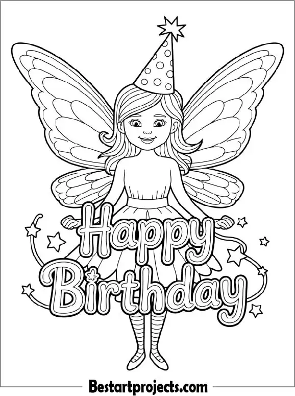 Happy Birthday Fairy Coloring Page