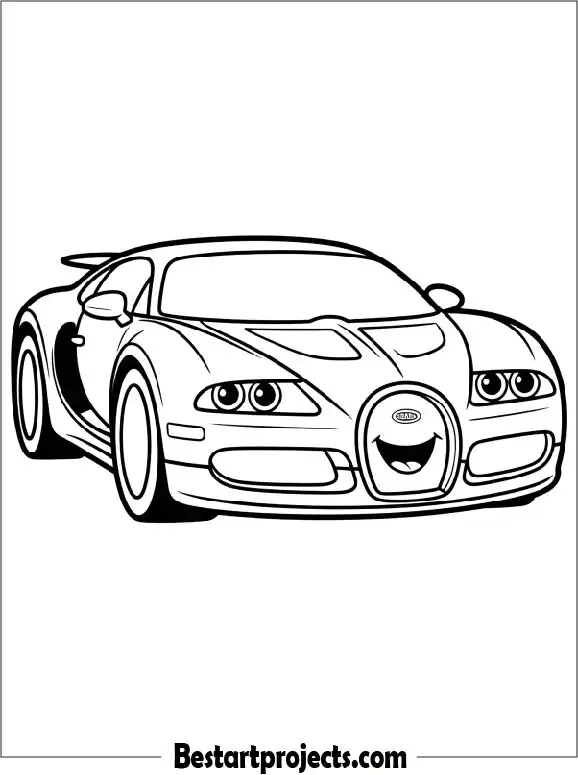 Happy Cartoon Bugatti Coloring Sheet for Preschoolers