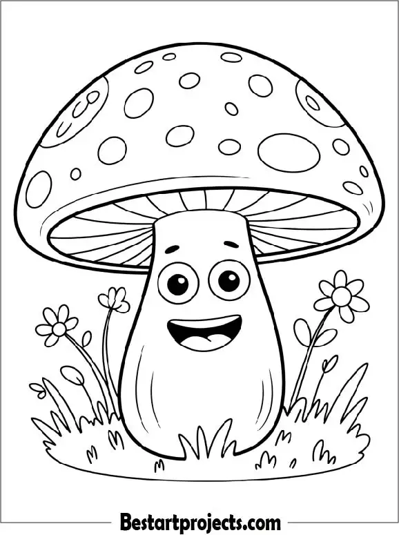 Happy Cartoon Mushroom Coloring Page