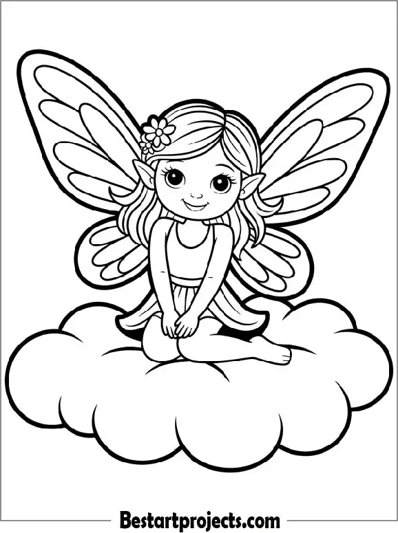 Happy Fairy on a Cloud Coloring Page