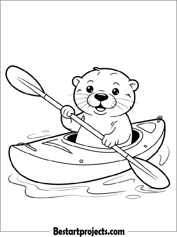 Happy Otter in a Kayak Coloring Page