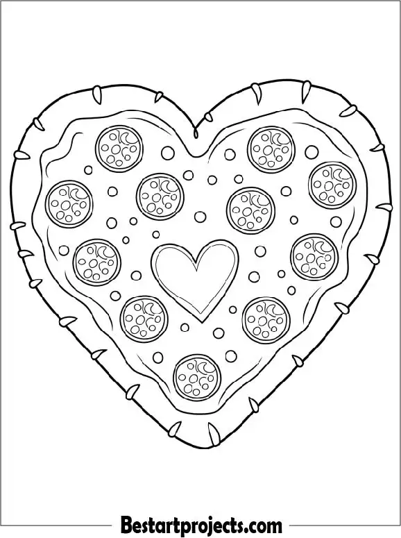 Heart Pizza Coloring Page