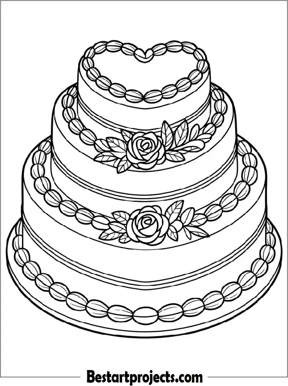 Heart Shaped Wedding Cake Coloring Sheet