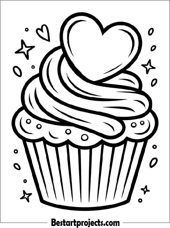 Heart-Topped Cupcake Coloring Page