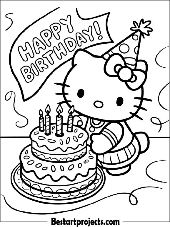 Hello Kitty Cake Coloring Page