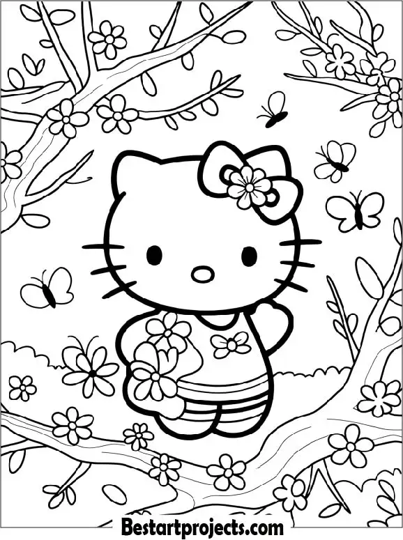 Hello Kitty Spring Coloring Page