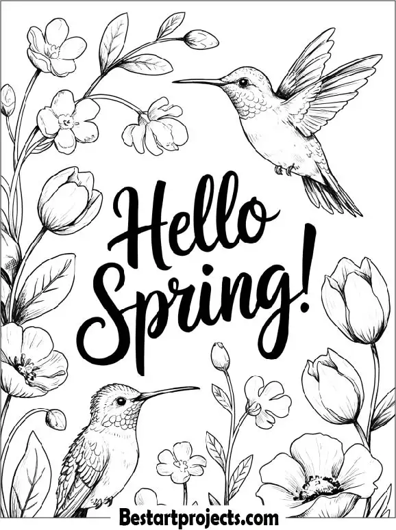 Hello Spring Coloring Page