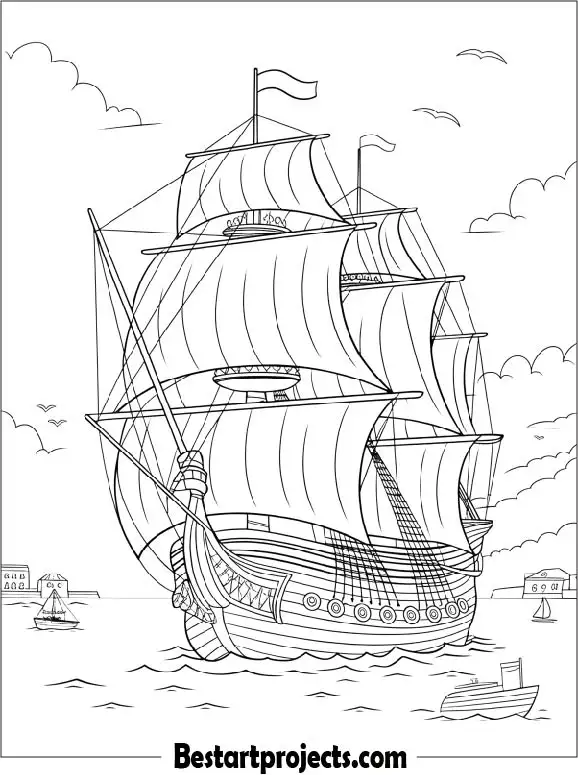 Historic Galleon Ship Coloring Page