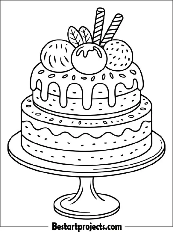 Ice Cream Cake Coloring Page for Kids