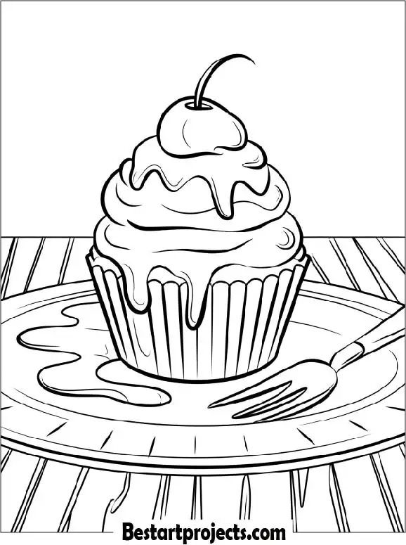 Ice Cream Cupcake Coloring Page