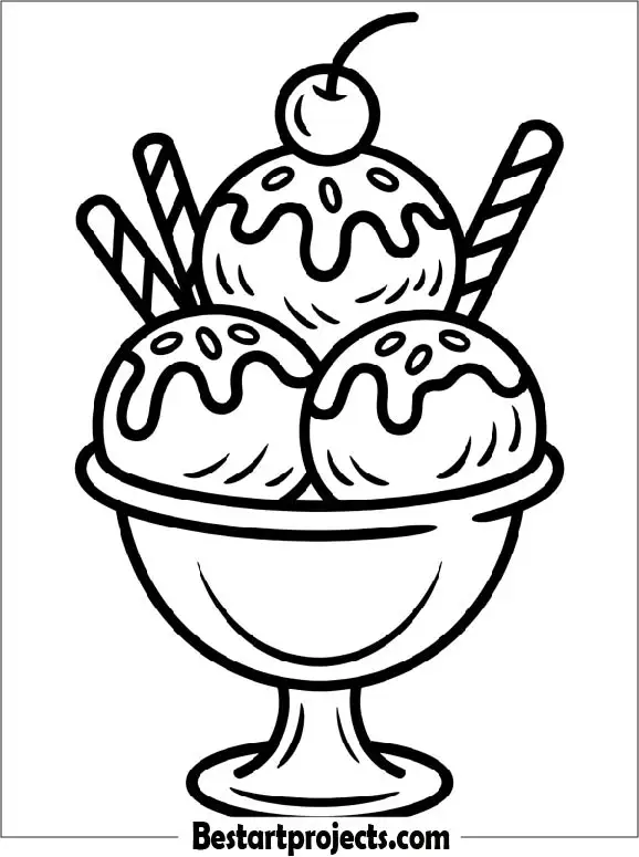 Ice Cream Sundae With Cherry On Top Coloring Sheet