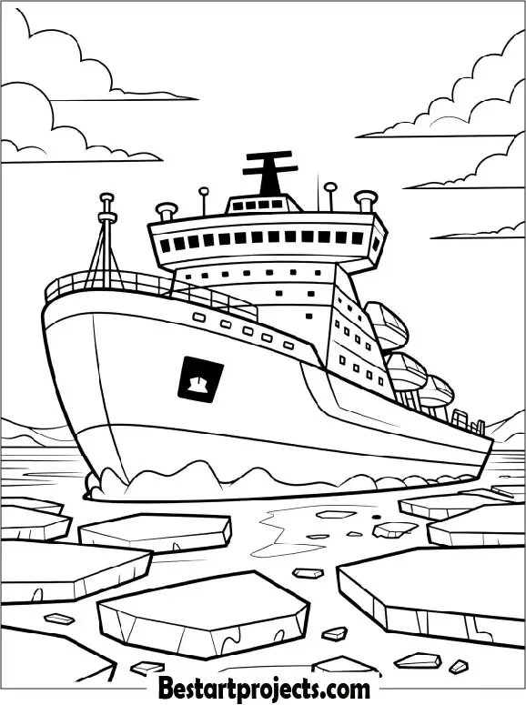 Icebreaker Ship in the Arctic Coloring Page