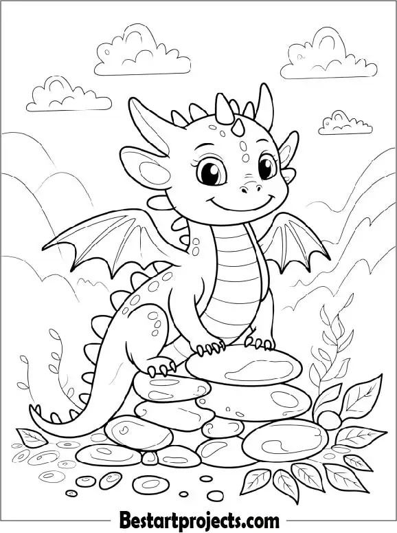 Kawaii Dragon Coloring Page