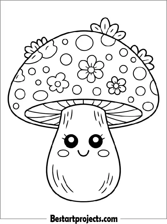 Kawaii Mushroom Coloring Page