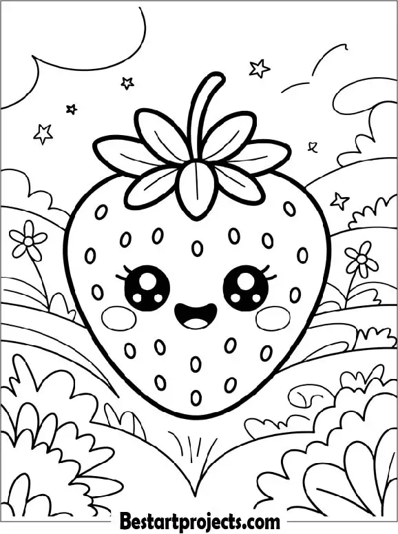 Kawaii Strawberry Coloring Page