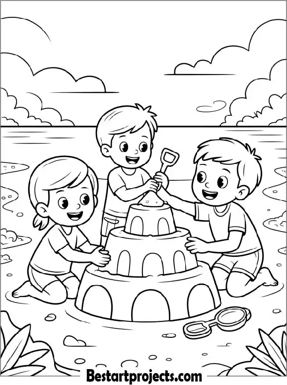 Kids Building a Sandcastle on the Beach
