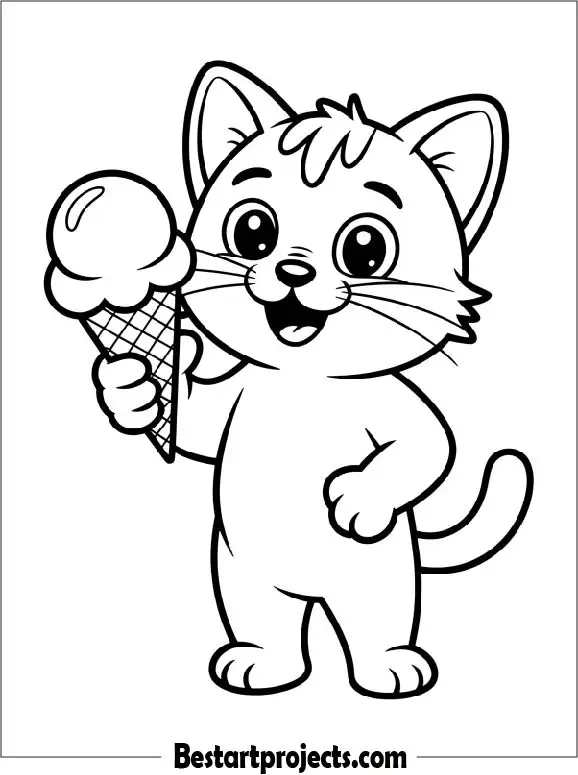 Kitty Holding an Ice Cream Cone