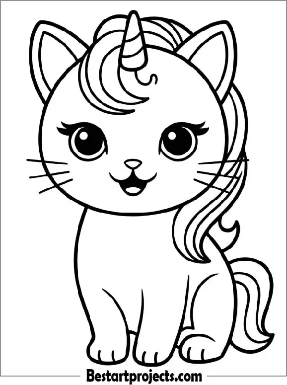 Kitty Unicorn Coloring  Printable Page