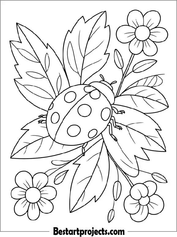 Ladybug on a leaf Coloring Sheet