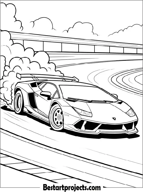 Lamborghini Drifting on Race Track Coloring Page