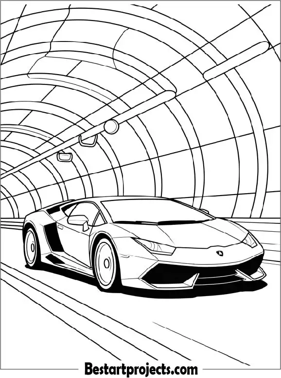 Lamborghini Driving Through a Tunnel Coloring Page