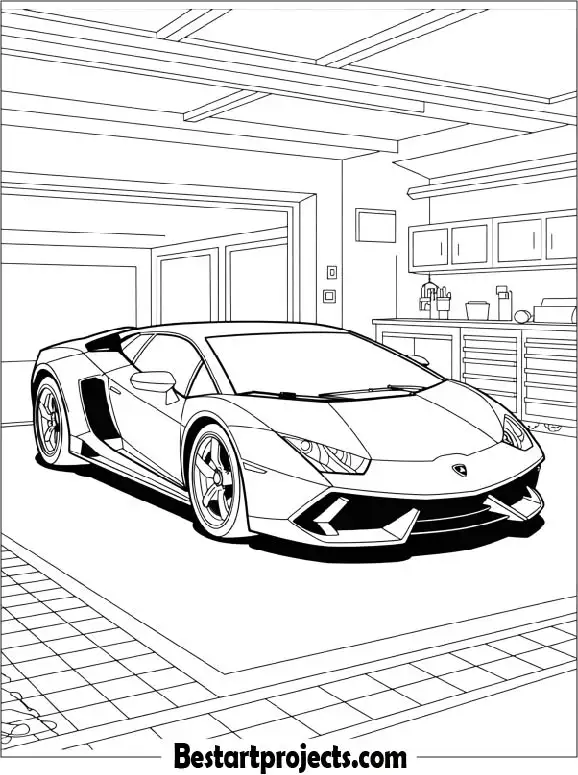 Lamborghini Parked in Garage Coloring Page
