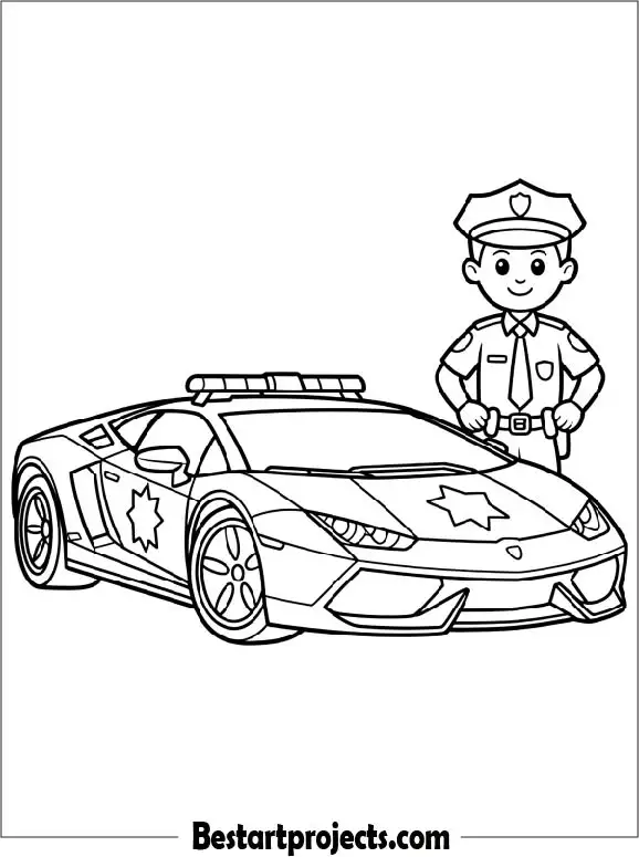 Lamborghini Police Supercar Coloring Page for Kids