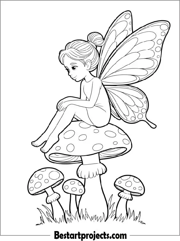 Little Fairy Sitting on a Mushroom