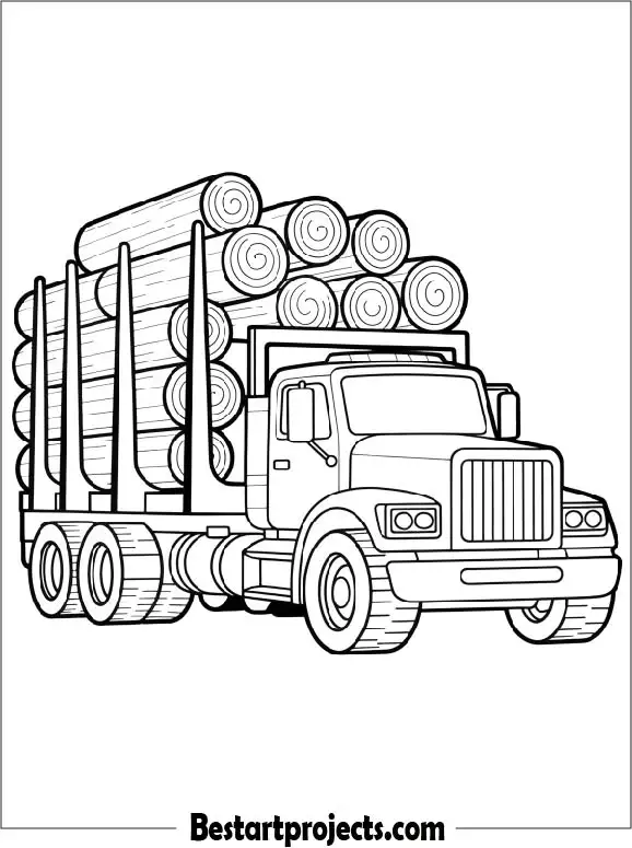 Logging Truck Carrying Wooden Logs