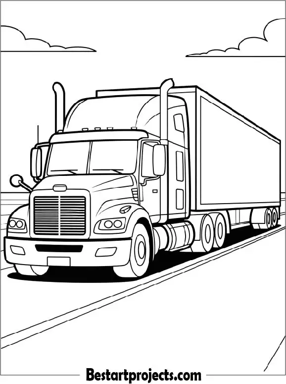 Long Haul Truck with Trailer on the Road