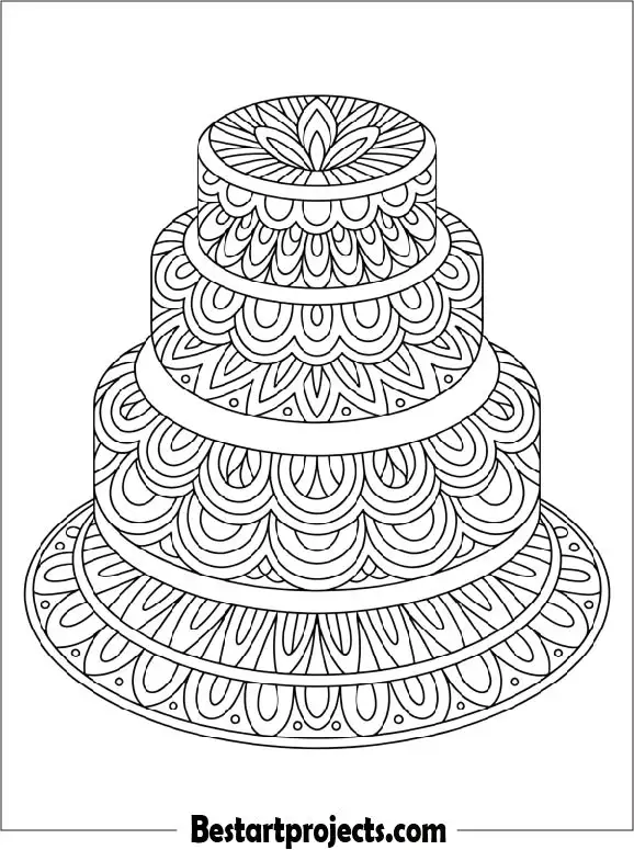 Mandala Style Cake Coloring Page