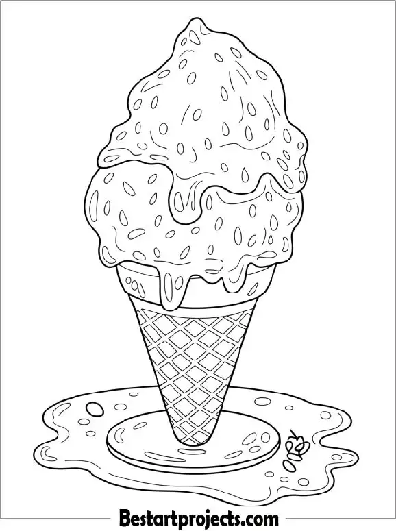 Melting Ice Cream Cone Coloring Page