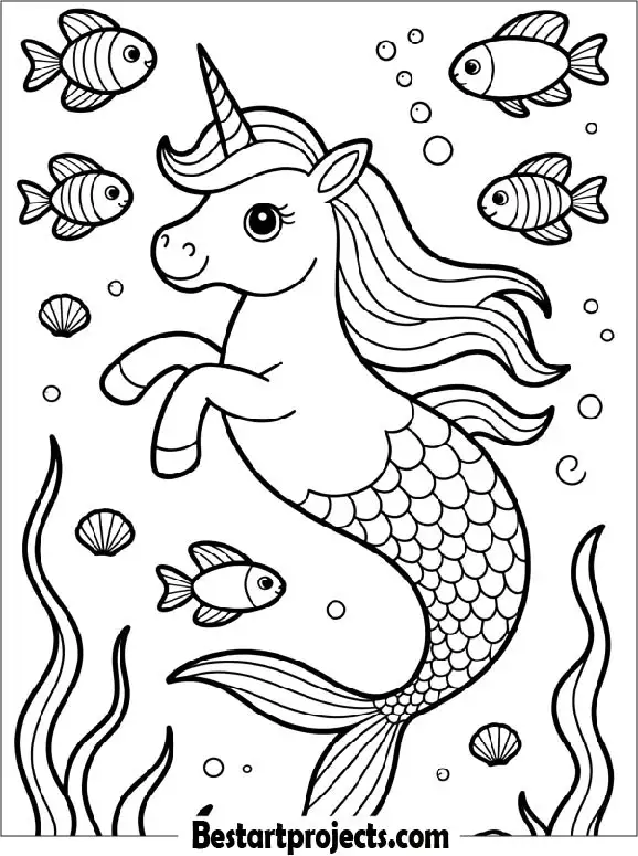 Mermaid Unicorn Coloring Page