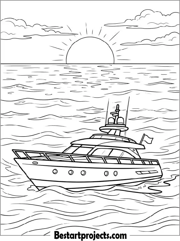 Modern Boat in a Rough Ocean Coloring Page
