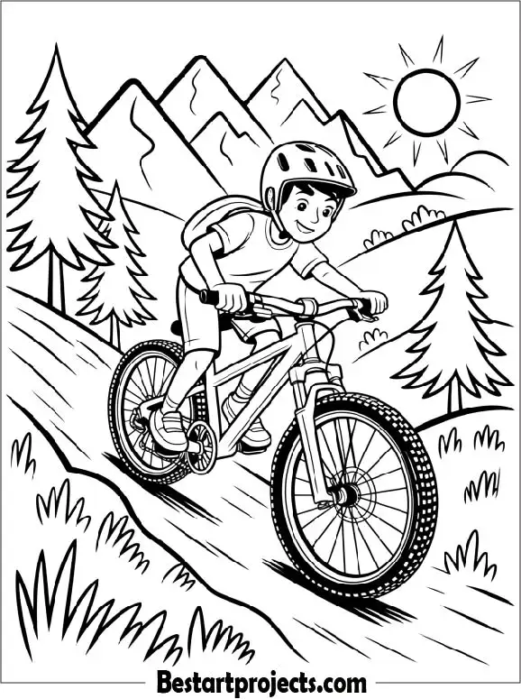 Mountain Bicycle Adventure Printable Coloring Page