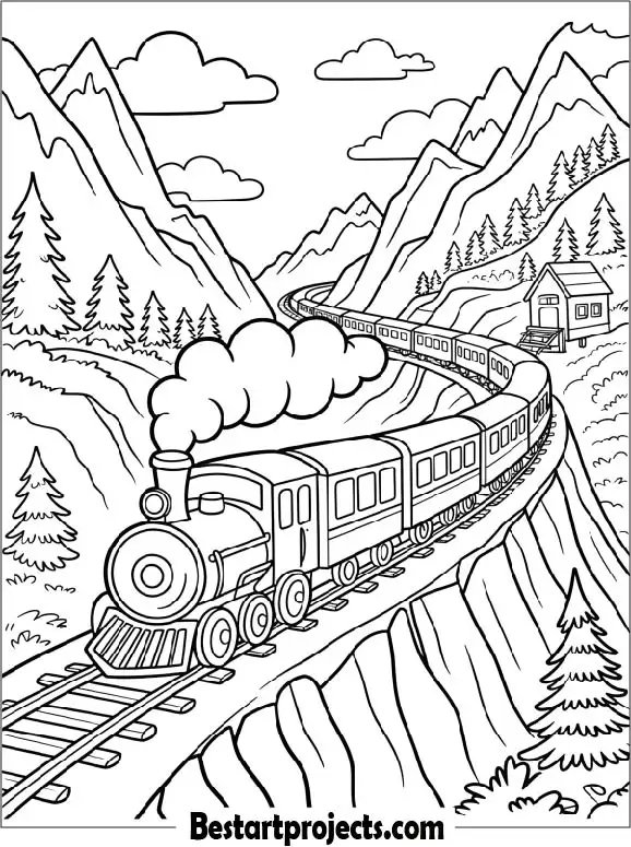 Mountain Railway Adventure Coloring Printable