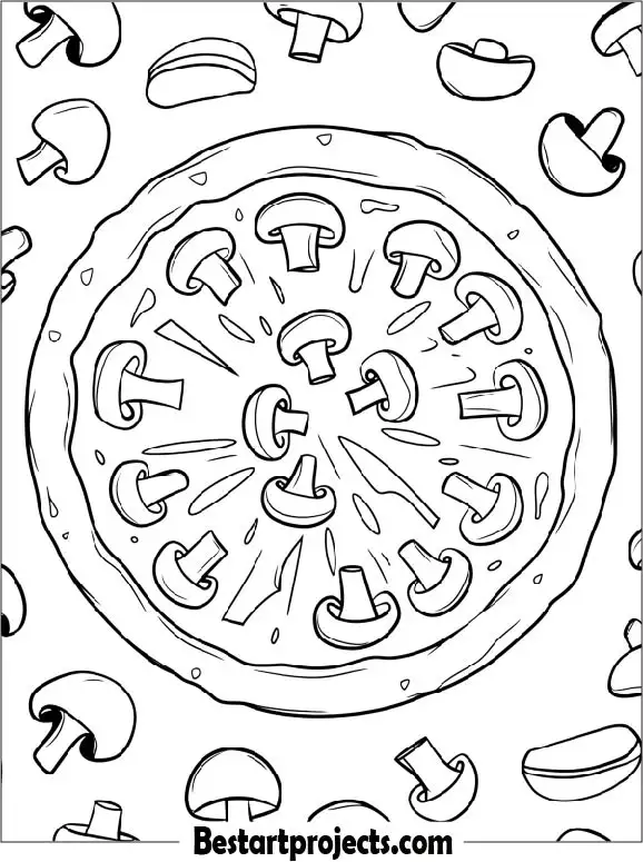 Mushroom Pizza Coloring Page