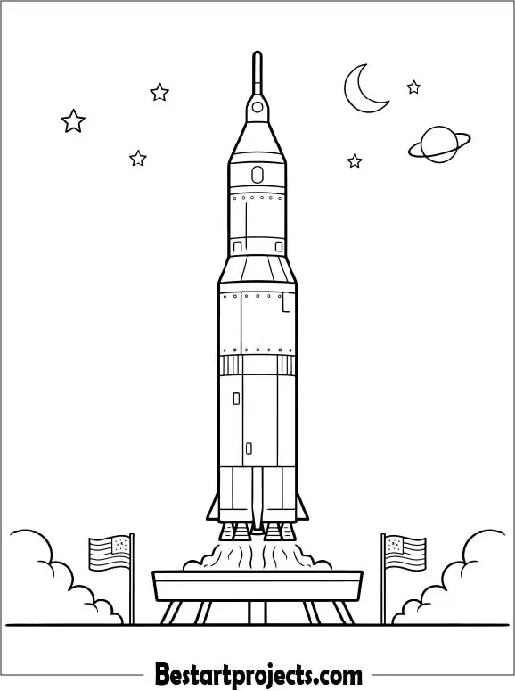 NASA Saturn V Moon Rocket Coloring Page