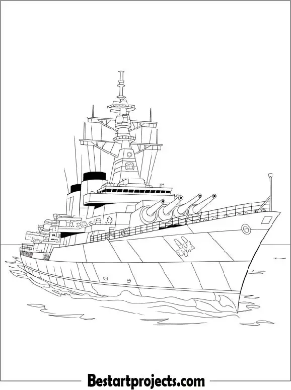 Navy Destroyer Warship Coloring Page